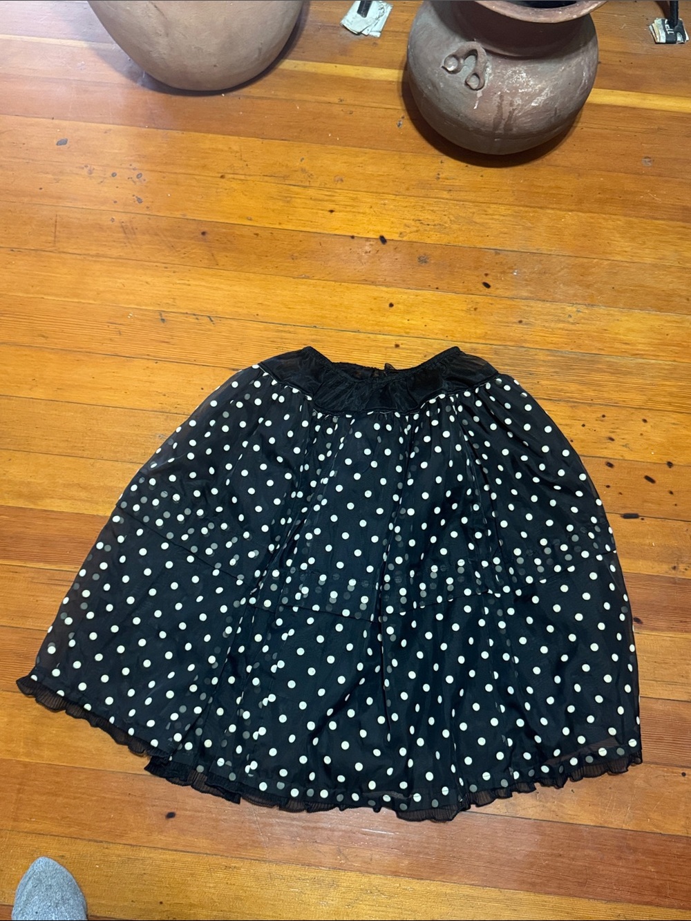 Polka Dot A-Line Skirt - Black with White Dots